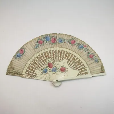 £37.50 • Buy Vintage Handpainted Hand Fan Filigree Cut Ornate Floral Design Wooden Accessory