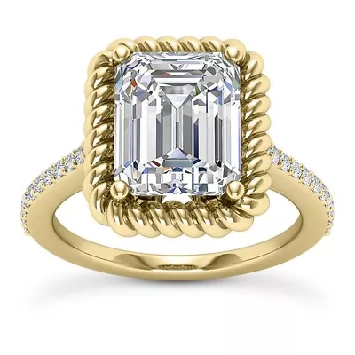 Golden Twist Halo 4.25Ct VS1/H Lab Grown Emerald Cut Diamond Engagement Ring 14k • £4011.89