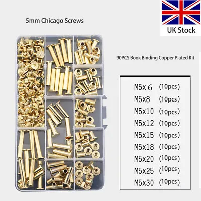 £9.95 • Buy 90x 5mm Chicago Screws 6,8,10,12,15,18,20,25,30mm Book Binding Copper Plated Kit