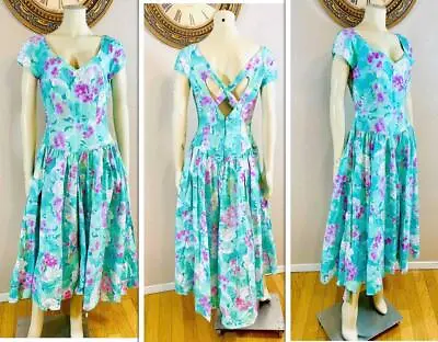 Vintage 80s ALFRED ANGELO Floral Garden Party Tea Prairie Maxi Dress  Sz 11/12 • $64.95