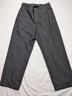 Lands End Mens 30x28 Gray Crosshatch Pants Wool Suspender Buttons Pressed Rolled • $17.94