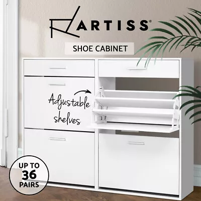 $154.95 • Buy Artiss Shoe Cabinet Shoes Storage Rack Organiser White Shelf Drawer 36 Pairs
