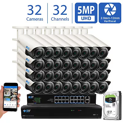 32CH NVR 32 X 5MP 2.8-12mm Varifocal Microphone IP Bullet Security Camera System • $3499