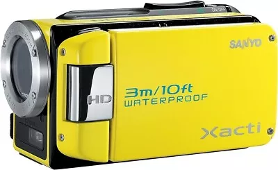 SANYO Xacti VPC-WH1 Yellow  Waterproof Dual Camera Video 2.5  30X Optical Zoom • $149