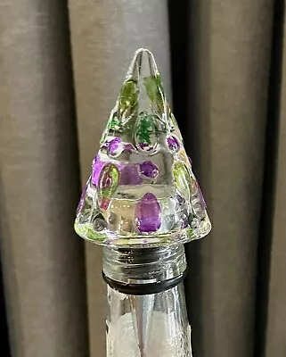 GLASS WINE BOTTLE STOPPER New W/out Box - CHRISTMAS TREE SHAPE Purple And Green • £11.48