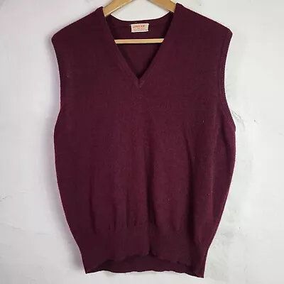 Jaeger Mens UK42 Vintage Sweater Vest Lambswool Burgundy Thin Knit Sleeveless • £49.69