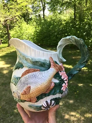 **Vintage FITZ & FLOYD SEAFOOD ART  PITCHER 'TODAY'S CATCH' FISH FIGURAL FLUTED • $49.49