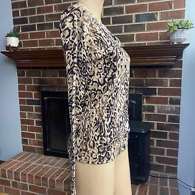 Merona Brown Tan Cheetah Print TunicTop Long Sleeve Shirt Blazer Buttons Size XS • $17.95