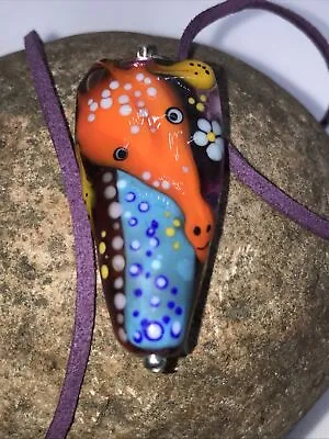 Unique Artisan Glass Lamp Work Focal Bead  Giraffe Purple Orange Pendant • £49