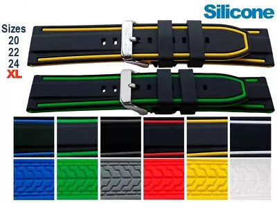 Silicone Watch Strap Olympic Style Black With Various Colour Detailing 20mm-24mm • £9.99