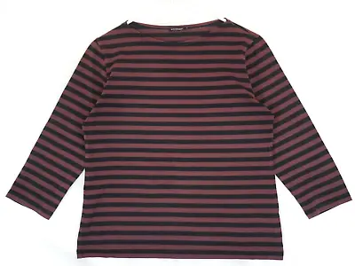 Marimekko ILMA Brown & Black Striped 3/4 Sleeve Cotton T-Shirt Size S • $16.20