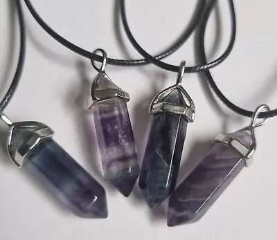 Rainbow Fluorite Crystal Pendant Point On Leatherette Necklace Healing Reiki UK • £3.75