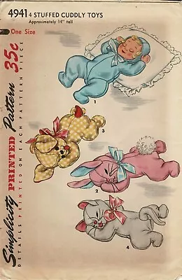 BABY Doll TOYS Bunny CAT Dog Stuffed Animals Simplicity 4941 VTG Craft Pattern • $6.50