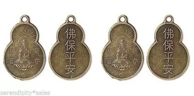 50 QUAN YIN Focal Pendant Charm Antique Brass Finish 2-sided 33x22mm Blessings • $20.57