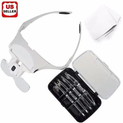 Magnifying Glass Lens LED Light Lamp Visor Head Loupe Jeweler Headband Magnifier • $15.88