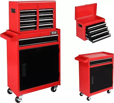 5-Drawer Rolling Tool Chest Storage Cabinet With Drawers Wheels Red & Black NEW • $119.99