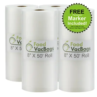 $34.99 • Buy 4 FoodVacBags Embossed 8x50 Rolls Vacuum Seal Bags For FoodSaver Machines