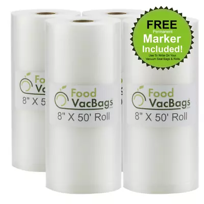 $34.99 • Buy 4 FoodVacBags Embossed 8x50 Rolls Vacuum Seal Bags For FoodSaver Machines