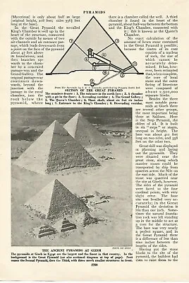 EGYPT GREAT PYRAMID GIZER DIAGRAM C 1950 OLD PHOTO ILLUSTRATION PRINT • £14.94