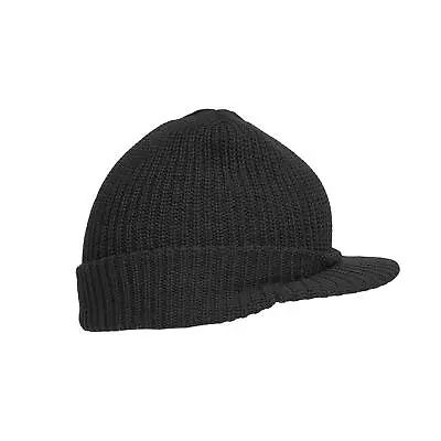 Peaked Cap Acrylic US Army Military Style Winter Watch Jeep Hat Black • £7.59