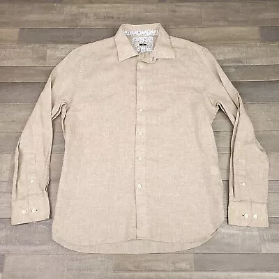 Joseph Abboud Shirt Mens Large Tan Linen 37.5 Polyester Button Up Long Sleeve • $26.95