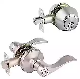  Keyed Alike Entry Door Lock Set Handle And Double Cylinder Deadbolt Combo  • $47.79