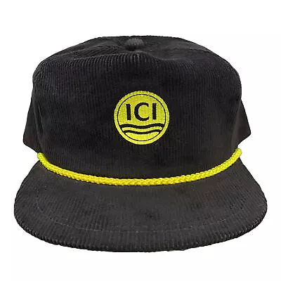 Vintage Snapback ICI Seeds Black Corduroy Leather Strap Hat Cap USA Made New • $16.99