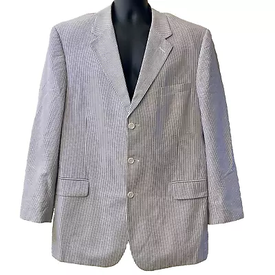 Jos A Bank Seersucker Blazer Sport Coat Stay Cool Tech Stripped Cotton 46L Lined • $49.99