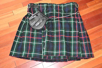 Edinburgh Get Shirty Scottish Highland Style Kilt Sz 40  Tartan Belt Leather • $44.99