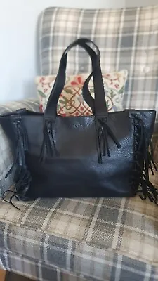 £74.50 • Buy Ugg Australia Black Leather Fringe Tassel Lea Shoulder Bag Designer VGC