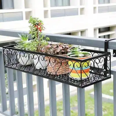 Metal Plant Flower Pot Fence Balcony Garden Hanging Planter Herb Pots Home Decor • £11.95