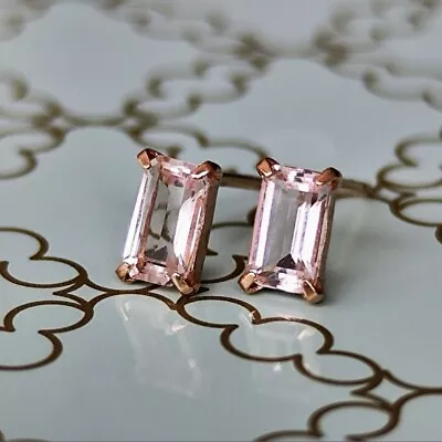 Natural Morganite Square Cut K18 Rose Gold Earrings 【Made In Japan】 • $120