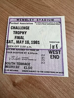 TICKET 1981 FA Trophy Cup Final Bishops Stortford V Sutton • £4.99