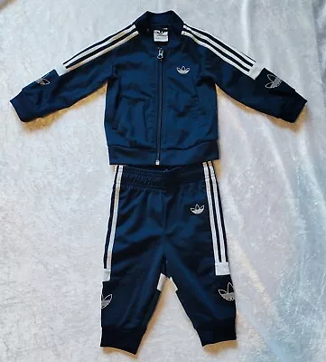 Baby Boys 6-9 Months Adidas Tracksuit - Jacket & Pants Navy White VGC • £4.99