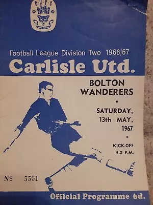 £0.99 • Buy CARLISLE UNITED V BOLTON PROGRAMME FROM 13/5/67