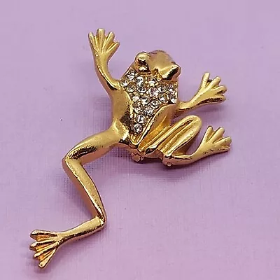 Vintage Goldtone & Rhinestone Frog Brooch • $9.95