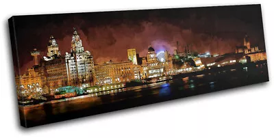 £29.99 • Buy Liverpool Skyline Watercolour Landmarks SINGLE CANVAS WALL ART Picture Print