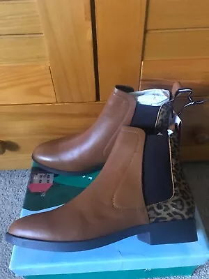 Joules Chelmsford Leopard Leather Chelsea Boots Size UK 8 EU 41 BNWB • £50