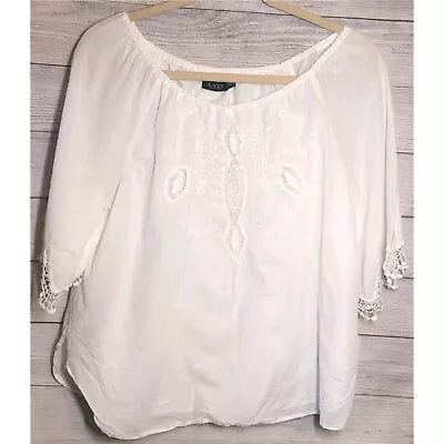 Lauren Ralph Lauren Plus Size XXL Top Womens White Lace Embroidered Pleasant  • $34.90