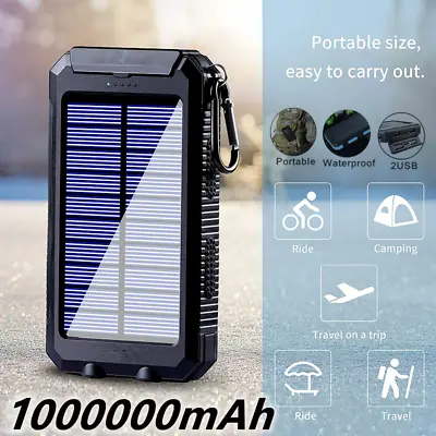 $7.66 • Buy 1000000mAh Portable Solar Power Bank Dual USB External Battery Phone Charger AU