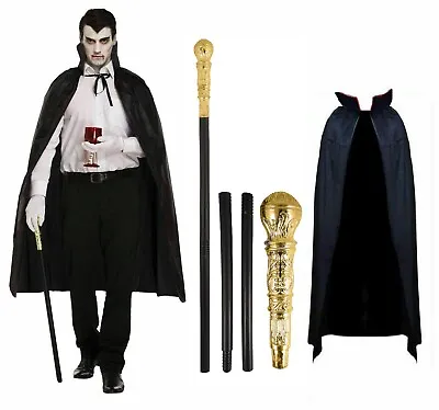 Adult Deluxe Vampire Gothic Dracula Cape Cane Fancy Dress Halloween Costume Uk • £9.49