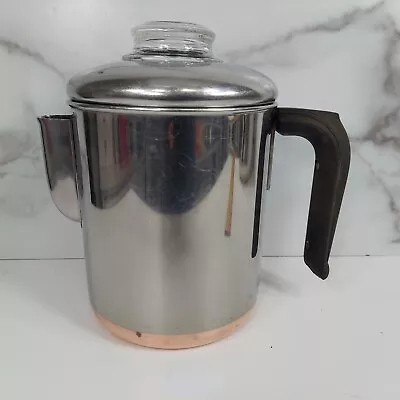 VTG 4 Cup Revere Ware Copper Clad Stainless Stove Top Manual Coffee Pot Complete • $24.99