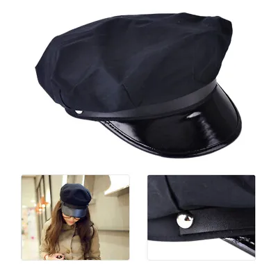 Black Octagon Hat Captain Skipper Police Sheriff Hat Cap Party Costume Cosplay J • £9.53