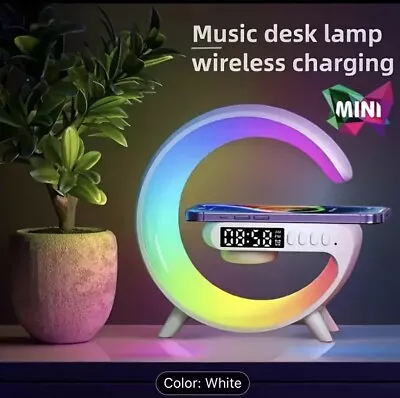 Smart G Lamp - Wireless Charger Bluetooth Speaker RGB Alarm Clock - UK Time • £10