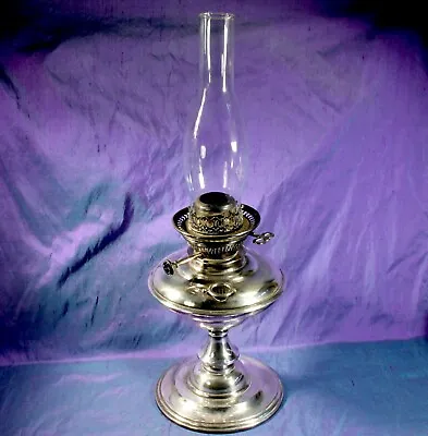 Antique Oil Lamp Silver Plated Messengers 54 Cp Burner & Lamp Base • £89