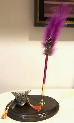 Homemade Desktop Samurai Purple Duck Feather Pencil Holder Mahogany Stained Wood • $12.99