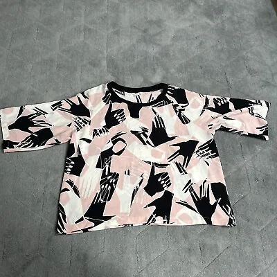 Monki Light Pink And Black Hand Print Chiffon Tee-shirt L • $15.16