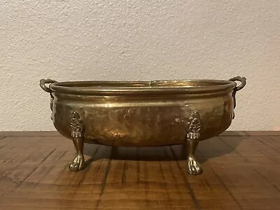 Vintage 11.5” Oblong Hammered Brass Planter With Claw Feet • $26