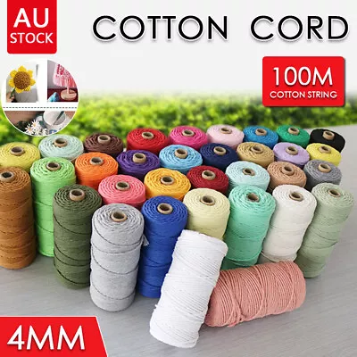 4mm 100M Natural Cotton Twisted Cord Craft Macrame Artisan Rope Weaving Wire AU • $12.59