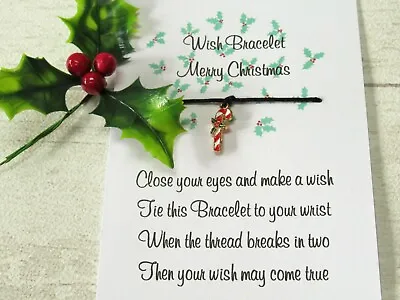 Merry Christmas Wish Bracelet Friendship Stocking Gift Card Candy Cane Charm • £3.45